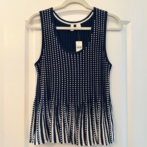 NWT Anthropologie Moth Navy Open Knit Fringe Hem Tank Top | Size M